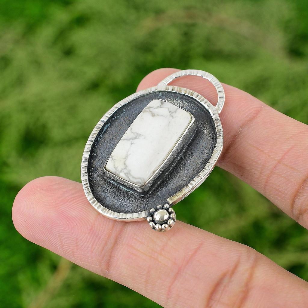 Daughters Day Deal 925 Sterling Silver Radiant Howlite Stone Wife Unique Pendant