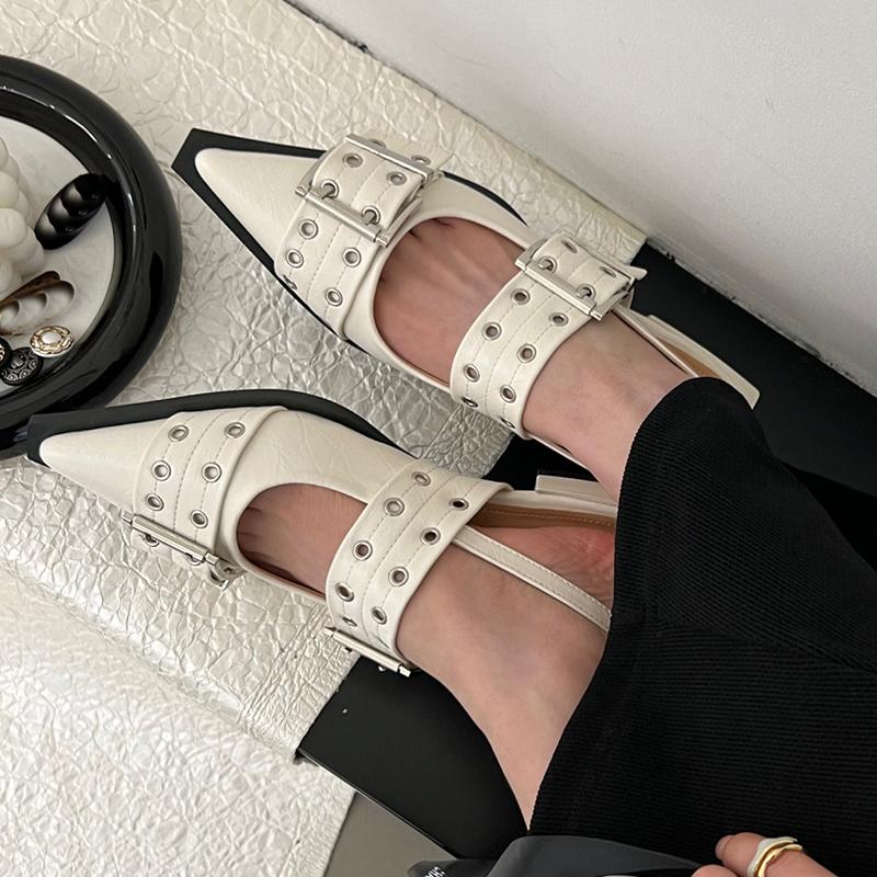 Fashion Women Flats Shoes 2025 Summer Spring Buckle Casual Female Luxury Sandals Shoes Fashion Pointed Toe Ladies Slingback Mules