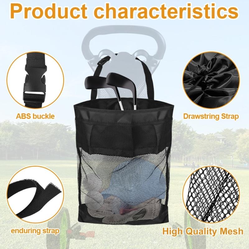 Convenient Golf Cart Organiser Bag Secure Buckles Breathable Mesh and Oxfords Fabric with Drawstring Closure