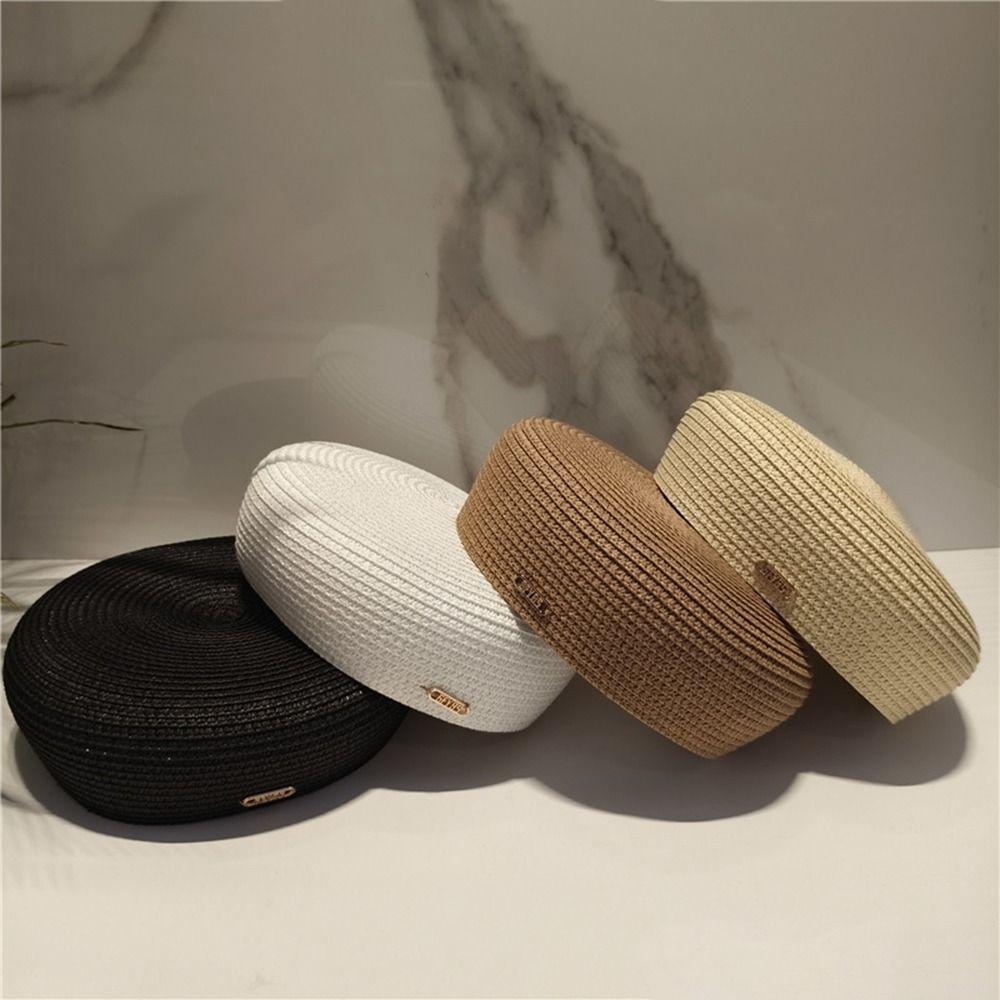 Solid Women's Straw Pillbox Hat Structured Crown Painter Hat New Round Dress Hat  Formal Occasions