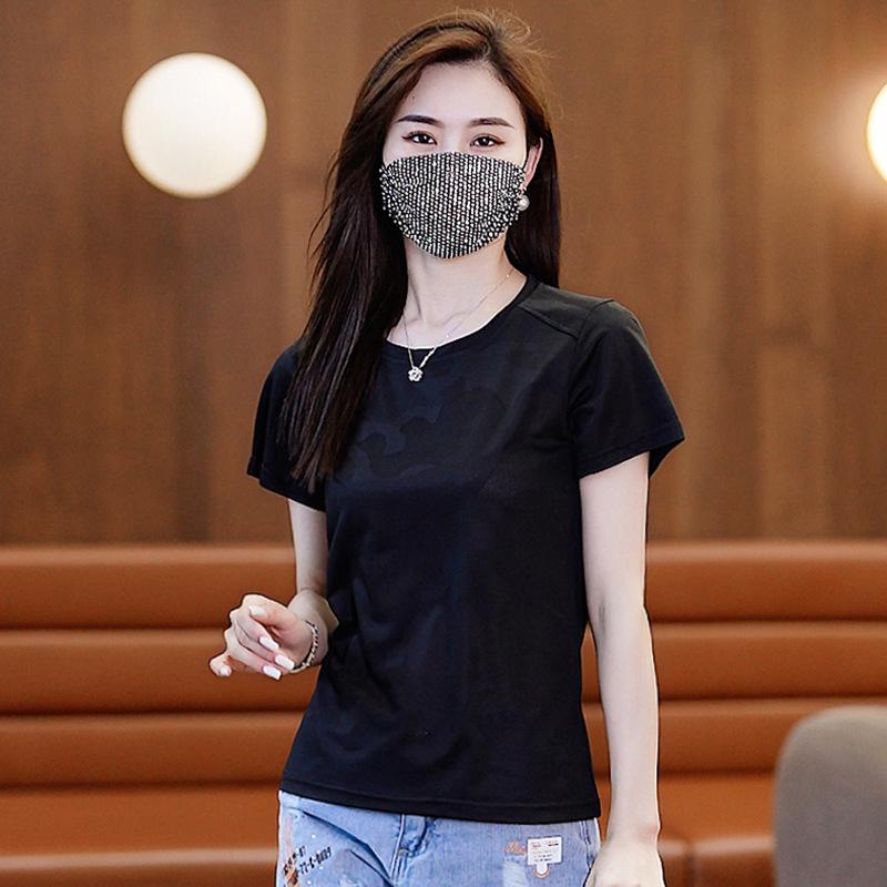 

Женский быстросохнущий камуфляжный топ с коротким рукавом из ледяного шелка для бега и фитнеса M чёрный