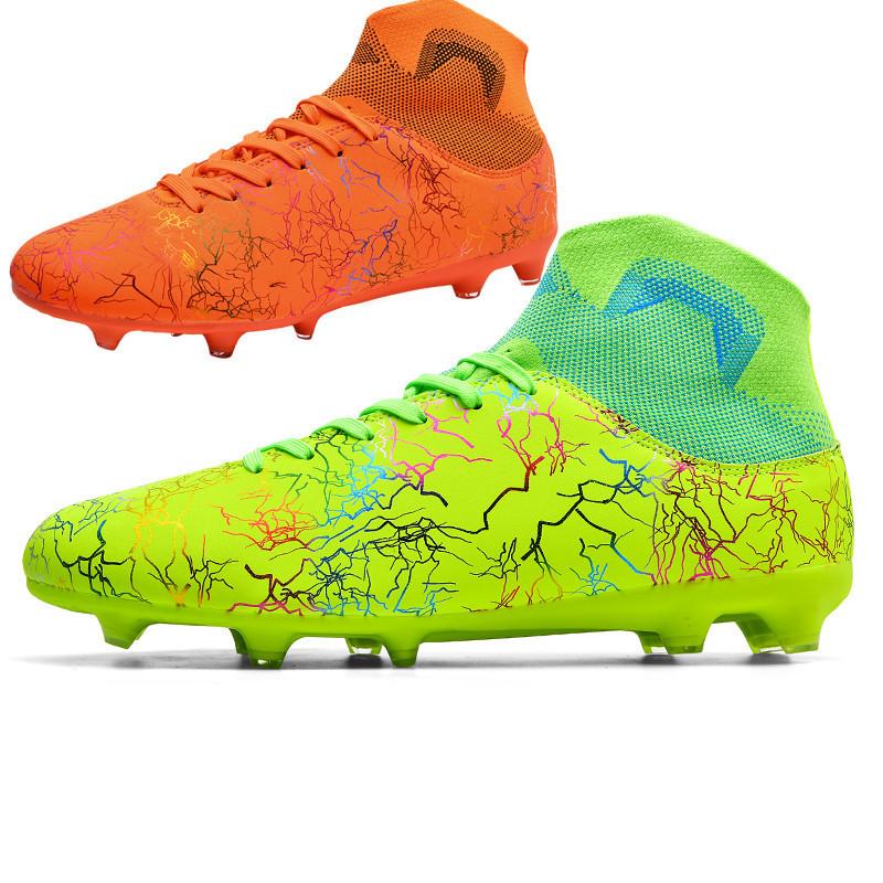 

Student football mouth leather foot spikes training high-top mandarin duck sneakers artificial grass men s youth shoes and socks 45