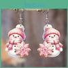 Theme Cute Christmas Cartoon Pink Hat Scarf Snowman Pattern Women Earrings