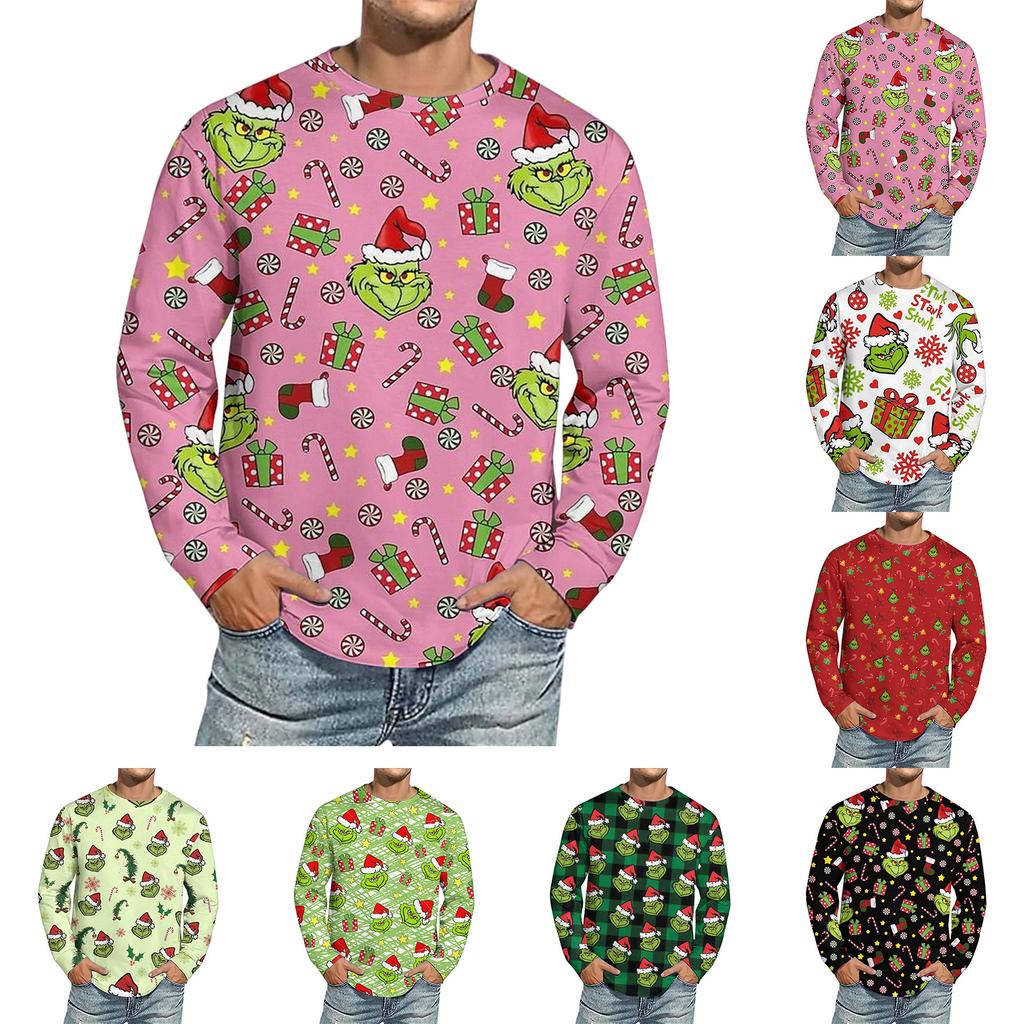 Men's Christmas Printed Imitation Cotton Long-sleeved Shirt