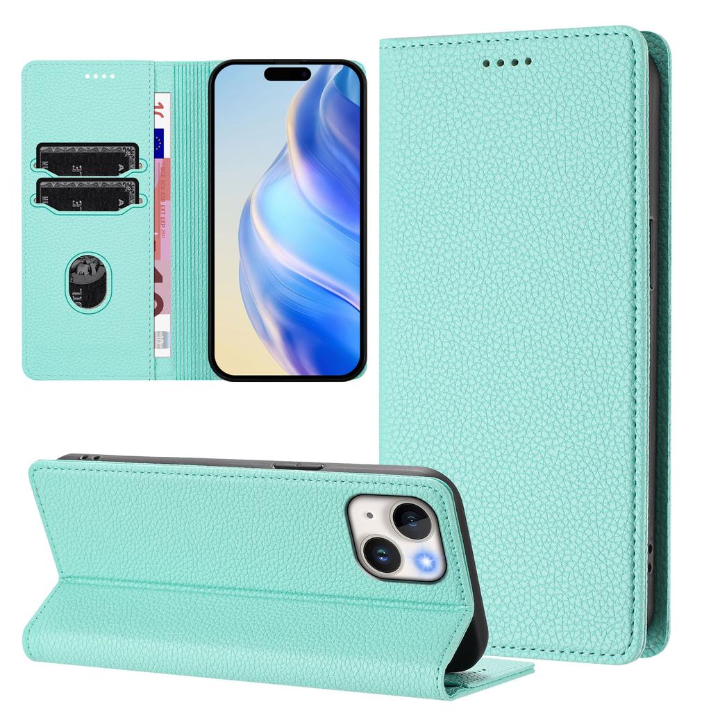 For iPhone 15 Wallet Case RFID Blocking Litchi Texture Leather Mobile Cover