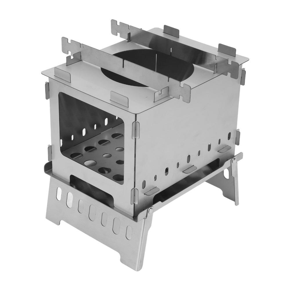 Portable Folding Backpacking Stove Stainless Steel Windproof Wood Burning Stove  Hiking