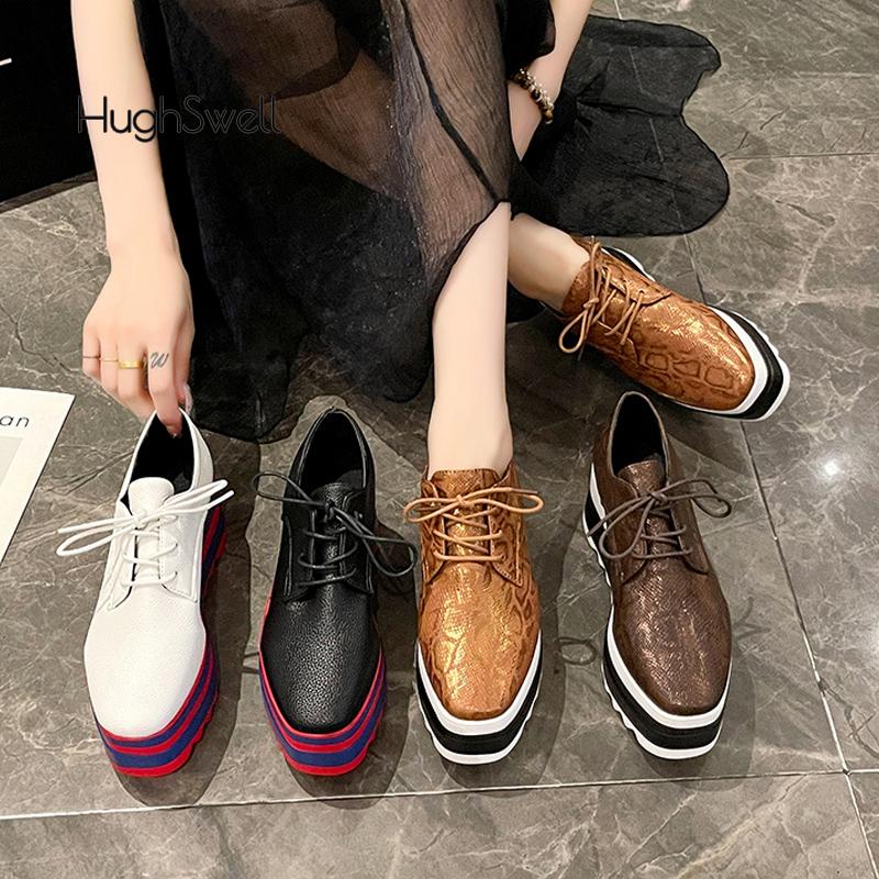 Fashion High Platform Sneakers Woman Brand Design Red Blue Strap Derby Shoes Ladies Snakes Print Lace Up Creeper Zapatos Plus Size