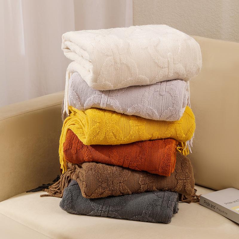 Woven Jacquard Woollen Terry Throw Blanket Knit Sofa Cover Blanket Small Thread Blanket Comfortable Office Naps Blanket For Couch Bed