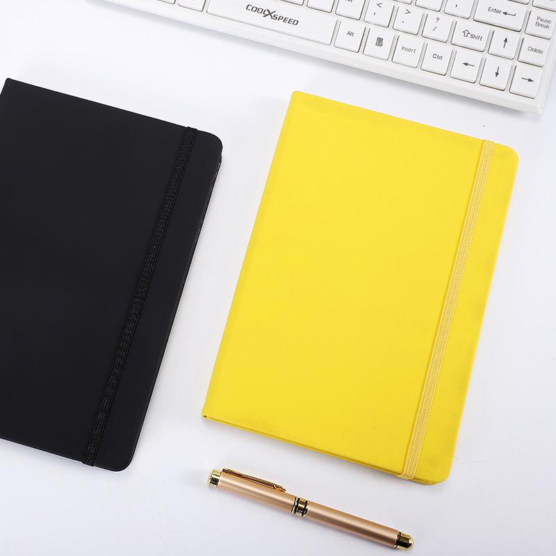 New Arrival High Quality A5 Notebook Custom PU Leather Hardcover Elastic Band Office Journal Thread Sewing Binding (Black,A5)