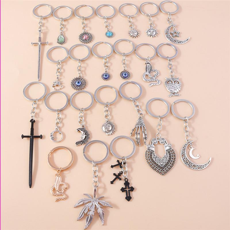 Cute Sun Moon Keychain Metal Cross Keyring Pendants for Car Key Holder Women Girls Handbag Accessories DIY Jewelry Gifts