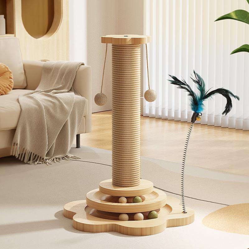Wear-Resistant Sisal Cat Scratching Board & Teaser Stick - Kitten Toy for Self-Amusement and Boredom Relief.