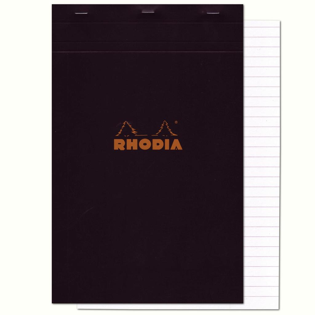 Rhodia Staplebound Notepad - 80 Lined Sheets - 8 1/4 x 12 1/2 Inches - Black Cover