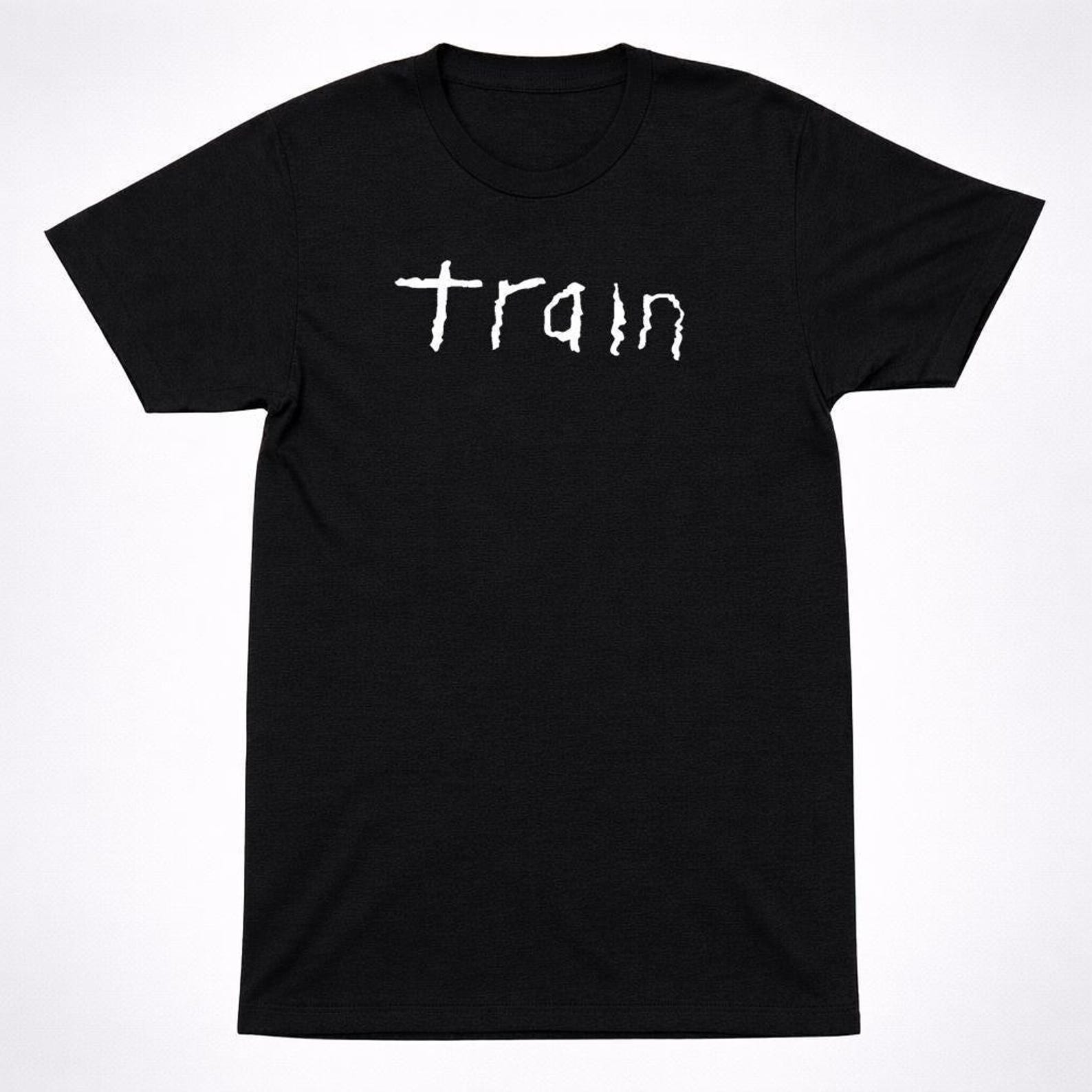 Train T-Shirt, 90s Pop Rock Minimalist Logo, Black (Unisex) L