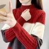 Women's Half Turtleneck Sweater Fall Winter Loose Knit Sweater Top Pullover Knit Jumper Color-blocked Plaid Knitwear