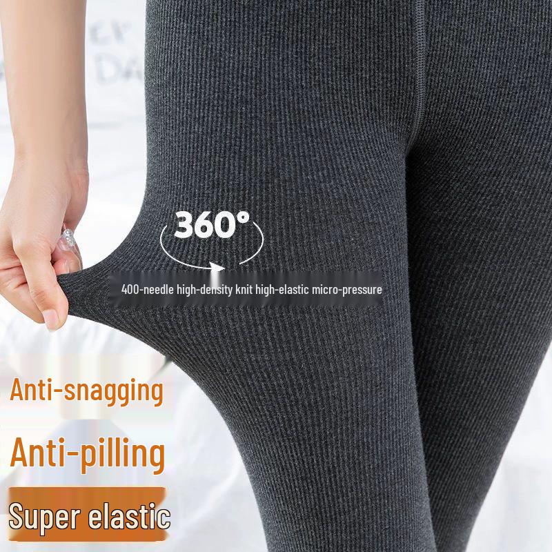 New Women's Cotton Velvet Striped Footless Tights for Autumn/Winter - Thick Warm Micro-Pressure Base Layer Pants