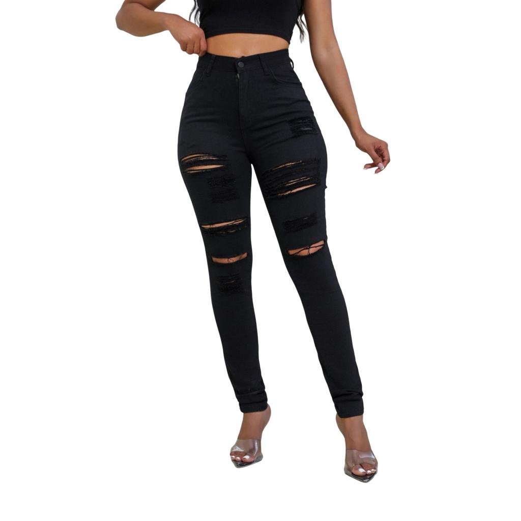 Zerrissene Jeans mit hoher Taille für Damen, Stretch-Butt-Lifting-Jeans im Used-Look, Skinny-Jeggings für Damen