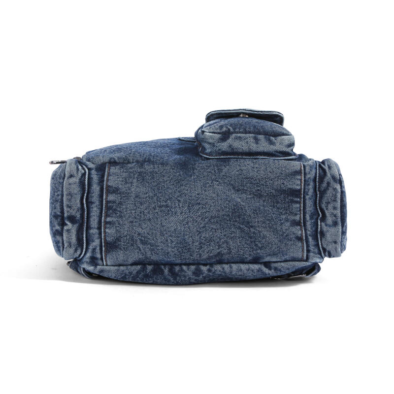 Vintage Denim Backpack Rivet Shoulder Bag Student Schoolbag Class Commuter Backpack