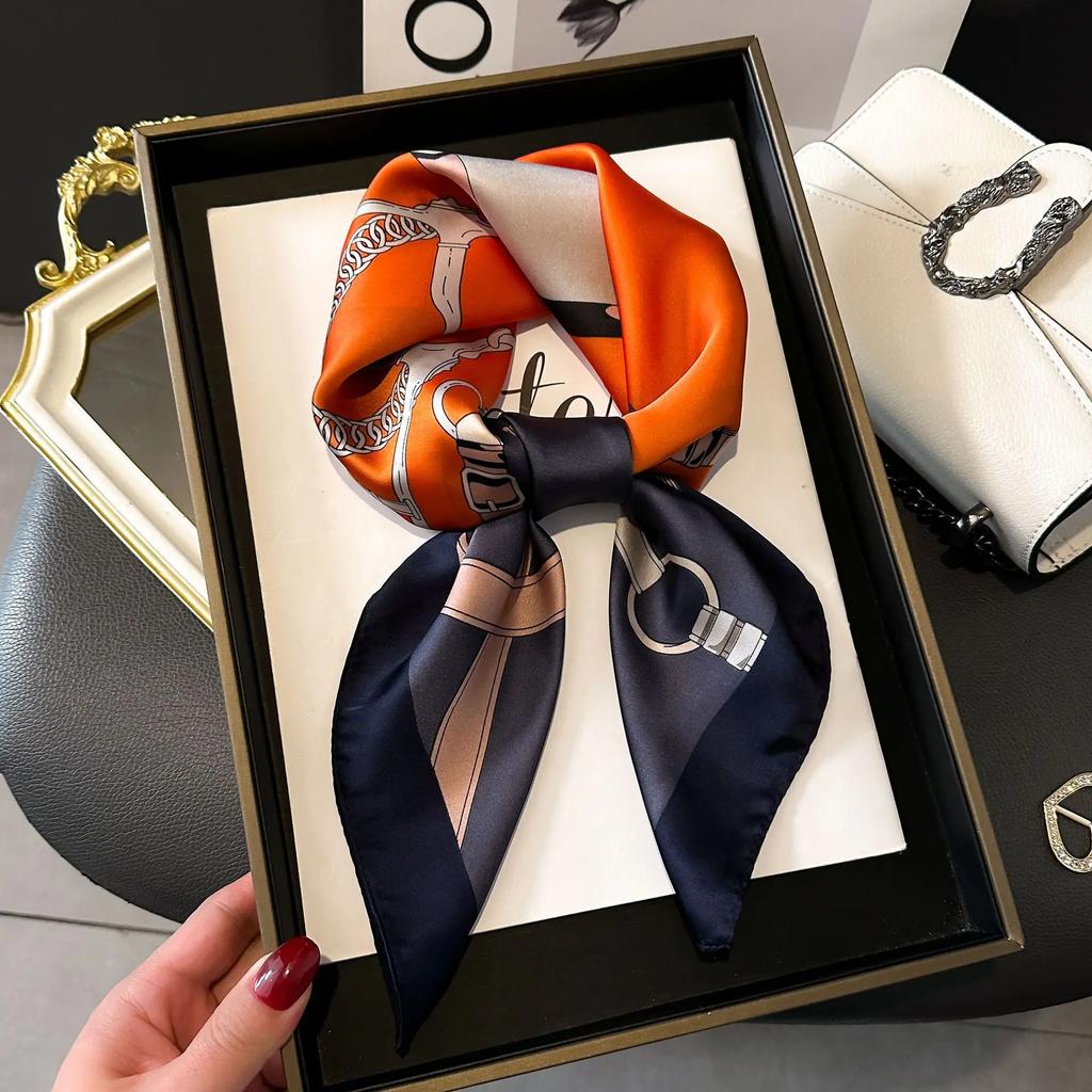 Silk Square Scarf Women 100% Real Luxury Brand Horse Print Neckerchief Female Hair Hand Bag Wrist Foualrd Scarves Bandana