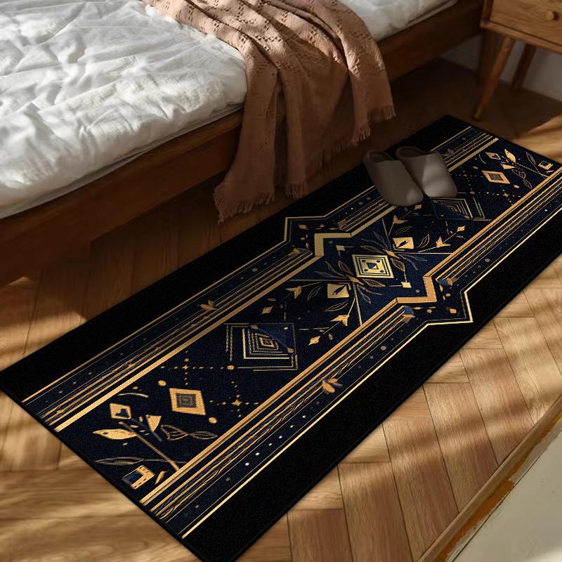 European Style Black Golden Bedroom Bedside Carpet Living Room Decoration Home Long Rugs Washable Non-slip Plush Floor Mat Soft