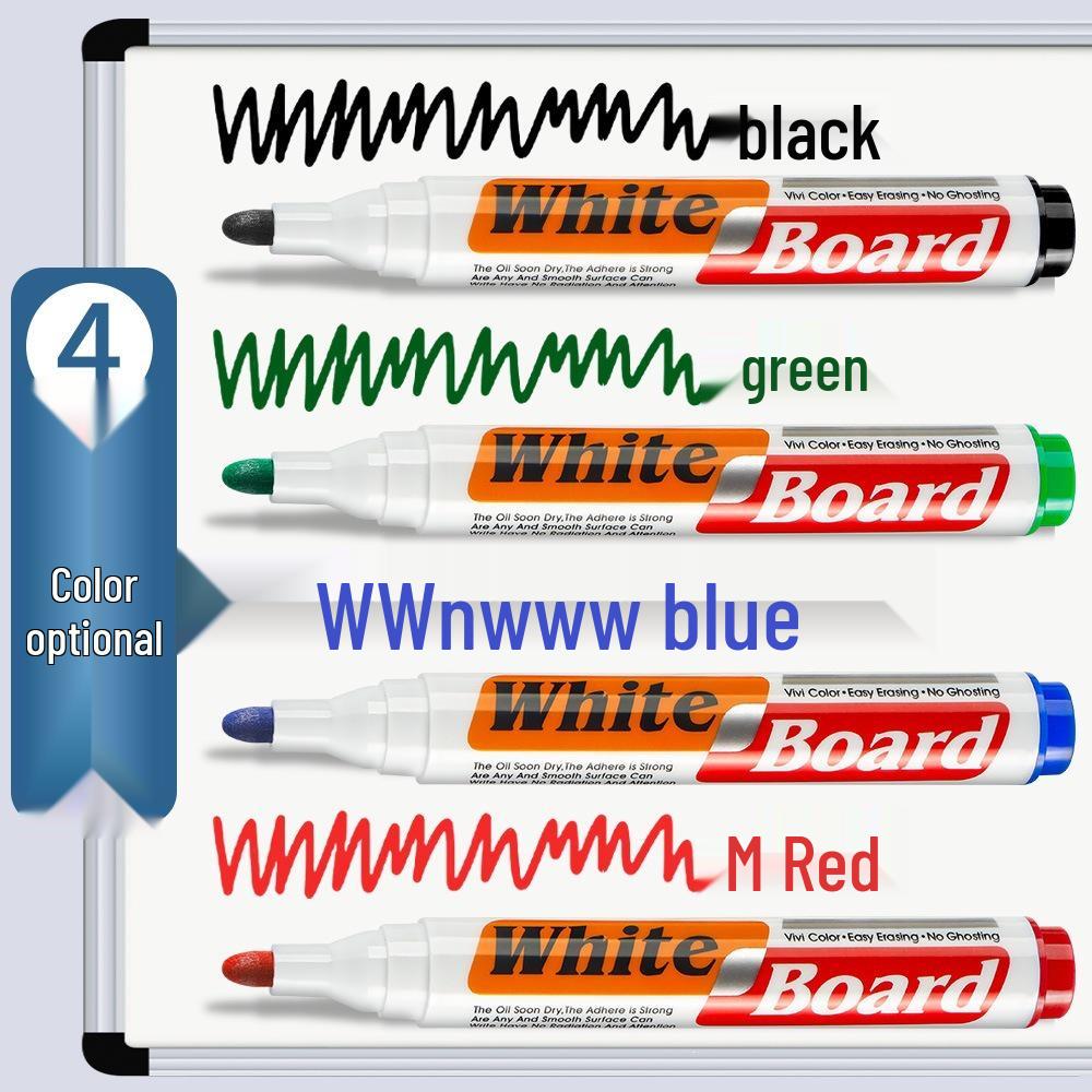 Four-Color Whiteboard Marker Set with Built-In Erasers for Meetings and Teaching.