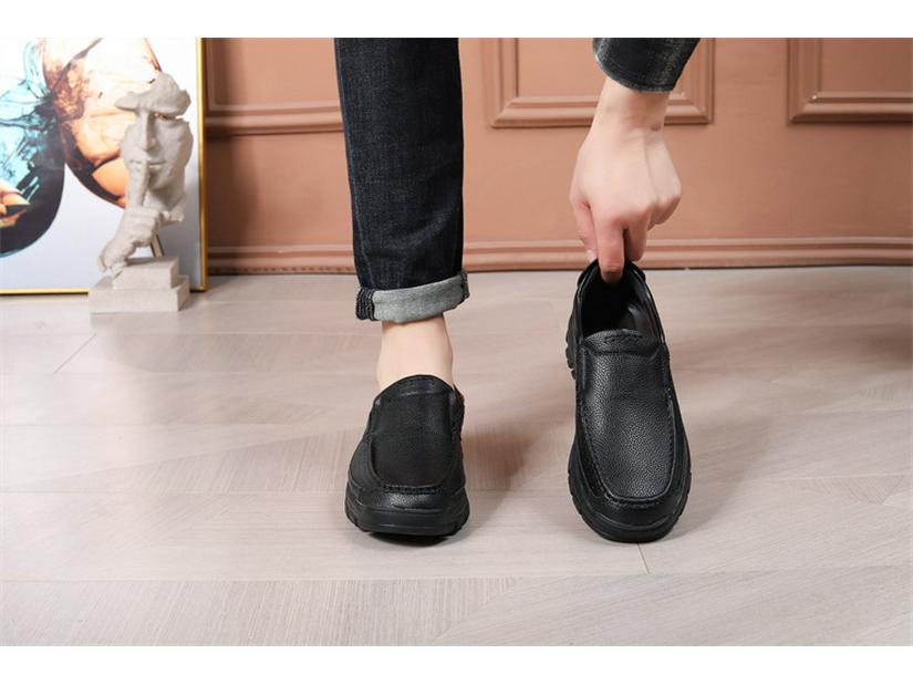 Men's British Style Slip-On Leather Shoes - Round Toe, Wear-Resistant, Casual for Middle-Aged & Elderly