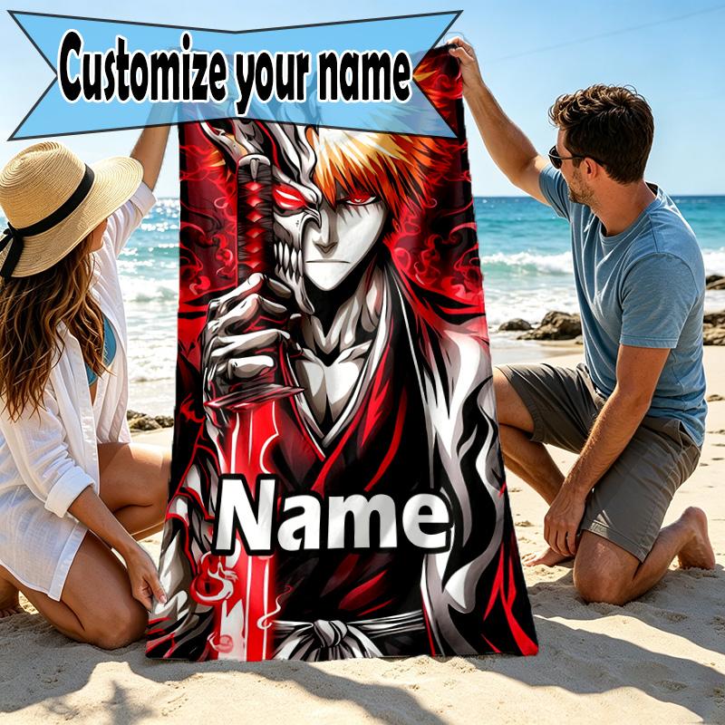 Custom Name Personalized BLEACH Print Beach Towel, for Trip Camping Beach Party Home Decor, Birthday Gift for Family & Friends