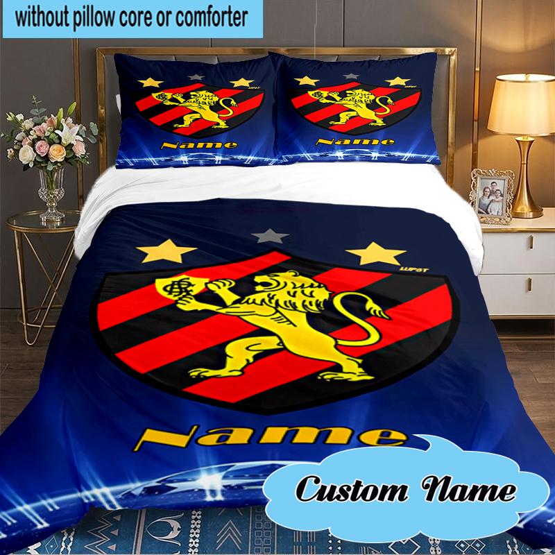 Custom Name Recife Lion Crest Emblem Bedding Set 3pcs, Bedding Set Including 1pc Duvet Cover And 2pcs Pillowcases for Bedroom, Dormitory Gift