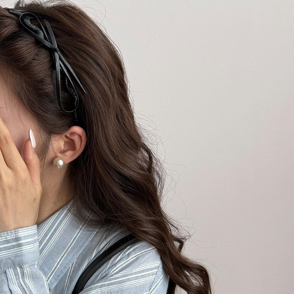 

U-shaped Wave Hair Band Thin PU Leather Hairband Retro Bow Headband Travel срібний