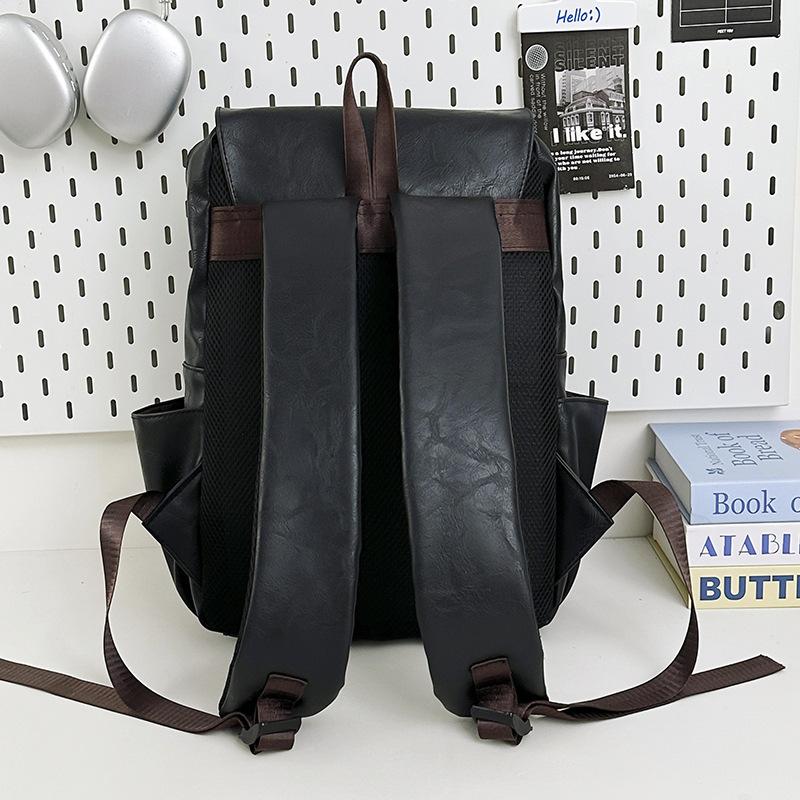 Schoolbag new casual pu schoolbag men's fashion outdoor backpack trendy cool retro large capacity waterproof portable business backpack