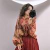 Chemisier à imprimé floral pour femme, manches lanternes, coupe ample, style vintage décontracté