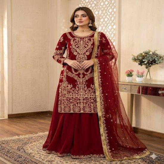 The Gul-e-Rana Embroidered Velvet Sharara Set M