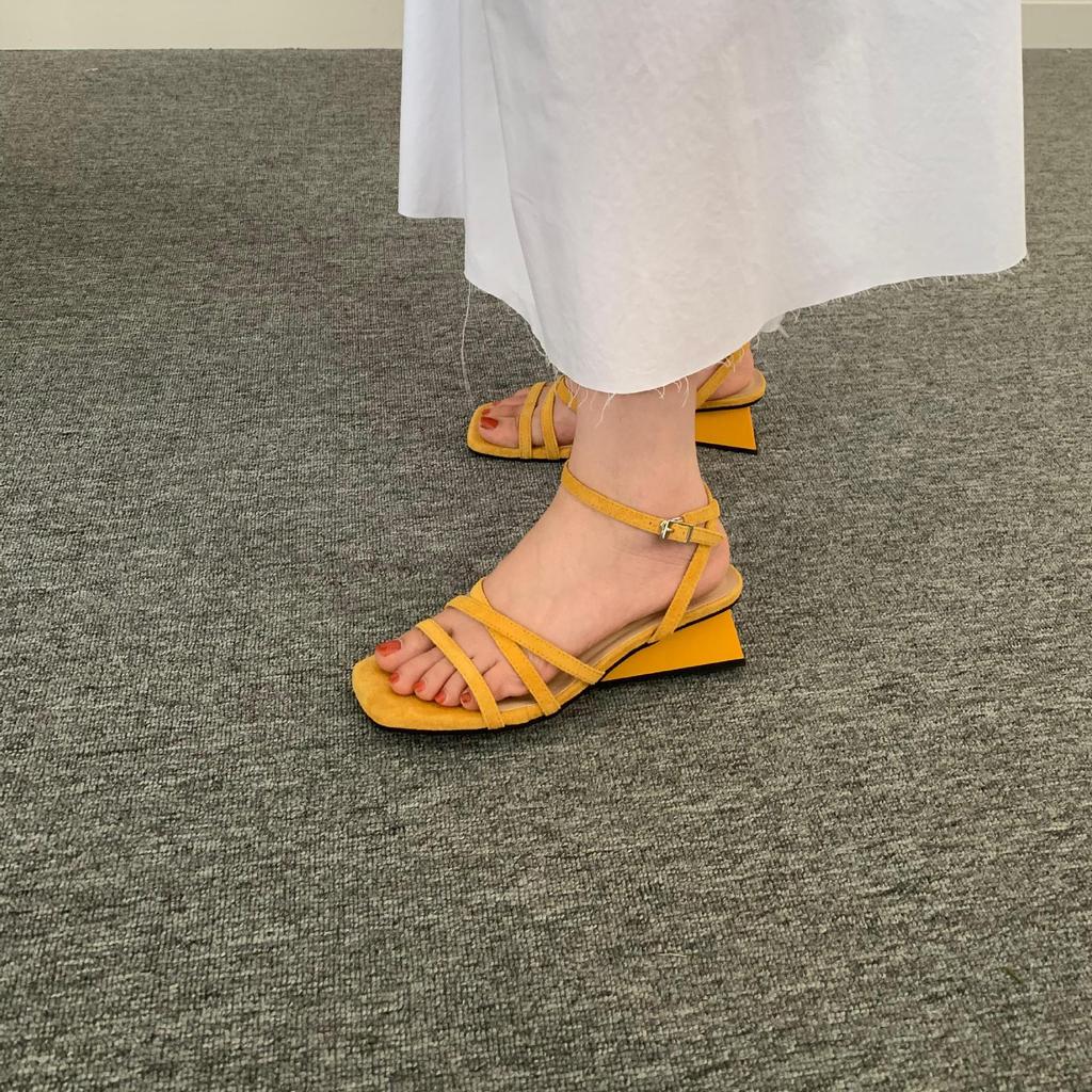 Fashion Spring Shoes 2025 Sandals Clear Heels Med Ankle Strap Clogs Wedge Square Toe New Comfort Retro Medium Fashion Summer Platform Lo