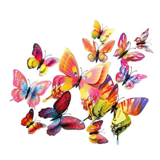 12Pcs Butterfly Wall Sticker 3D Wall Double Layer Decals B