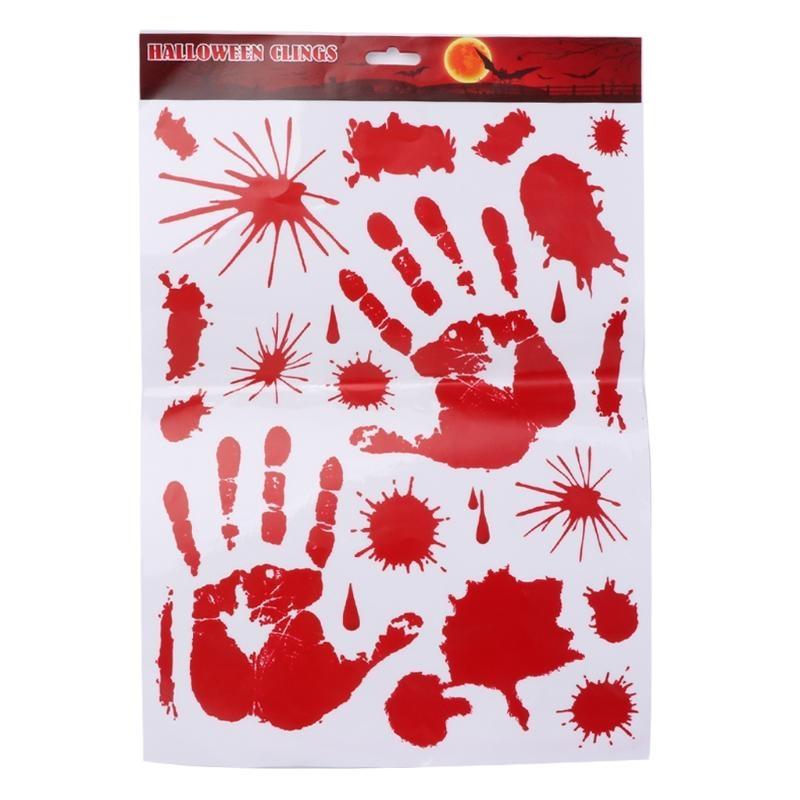 Halloween Bloody Hand Print Window Clings Stickers Party Decorations Prop Sheet top sale