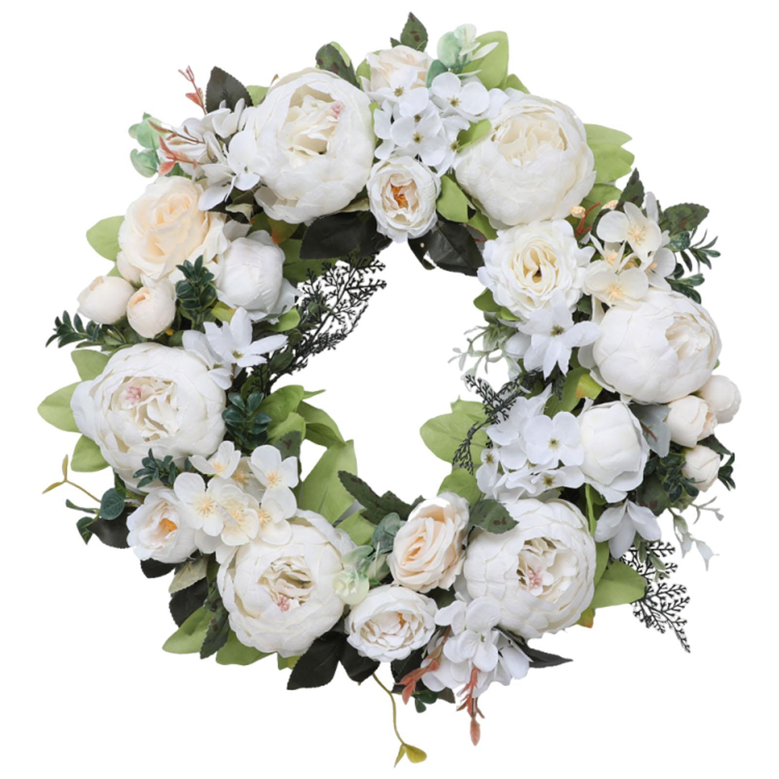 Artificial Peony Wreath, Sturdy Window Garland for Anniversary белый