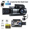 Câmera de painel de três lentes para carros Black Box HD 1080P Gravador de vídeo de carro com WIFI Visão noturna G-sensor Gravação em loop DVR Câmera de carro