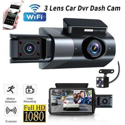 Dashcam mit drei Objektiven für Autos, Blackbox, HD 1080P, Auto-Videorecorder mit WLAN, Nachtsicht, G-Sensor, Loop-Aufnahme, DVR-Autokamera