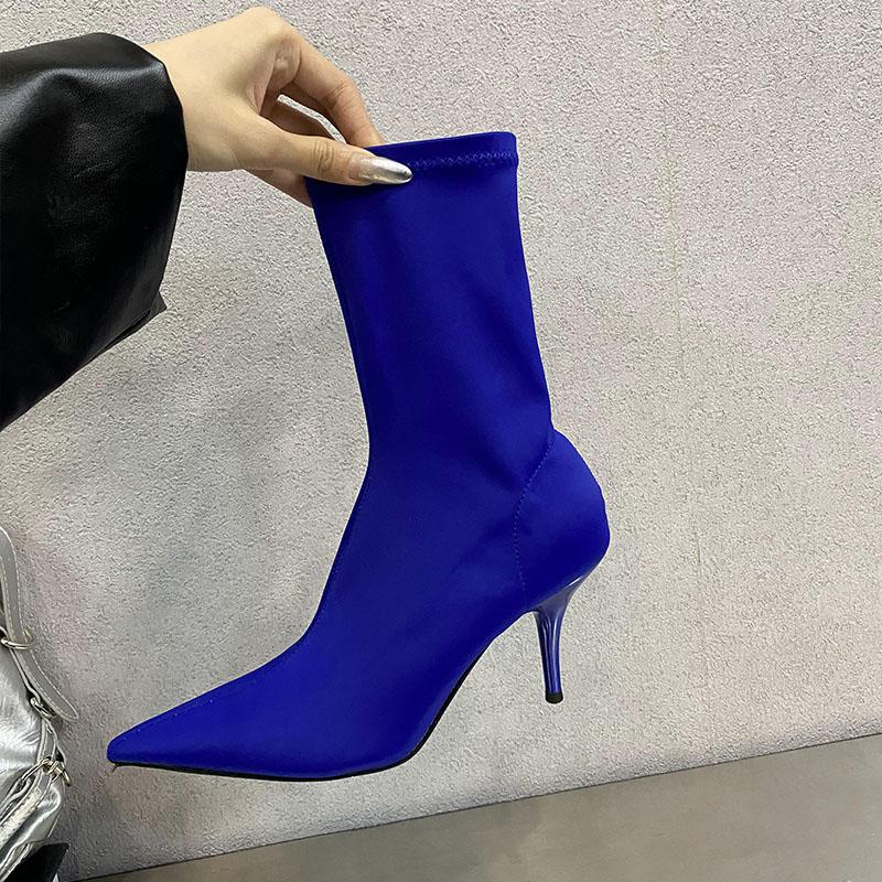 

Мода Мода Остроносые Женские Ботильоны Стрейч На Щиколотке Обувь Слипоны Сексуальные Женские Современные Короткие Ботинки Женские Каблуки Туфли-Лодочки 35