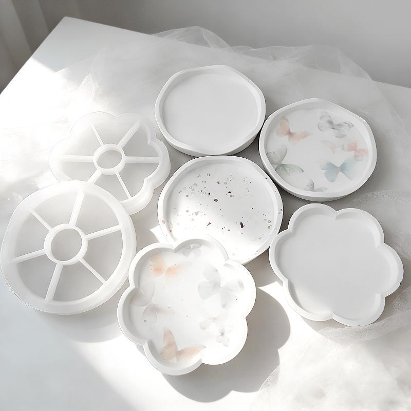 Flower/Round Shape Tray Silicone Mold Diy Handmade Storage Tray Plaster Epoxy Resin Molds Crafts Making Home Decor
