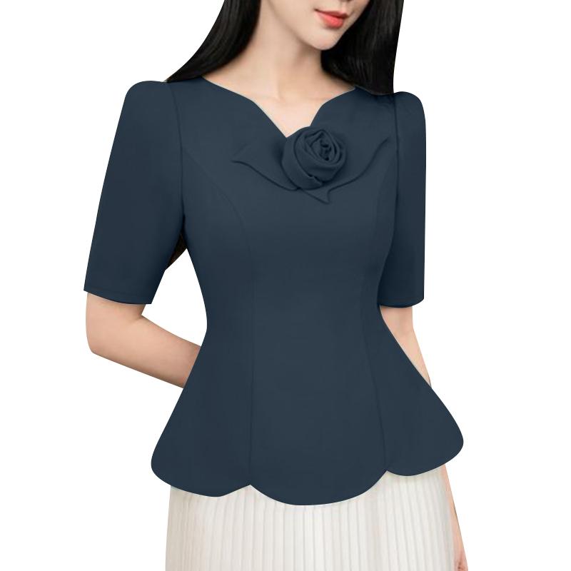 

ZANZEA Женская летняя блузка с V-образным вырезом и коротким рукавом, приталенная 5XL тёмно-синий