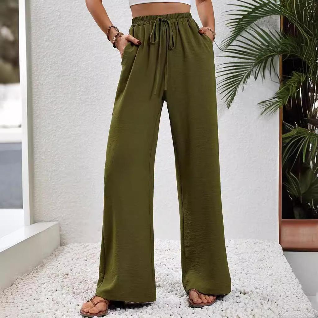 Women's Versatile Solid Color Wide-Leg Floor-Length Casual Pants