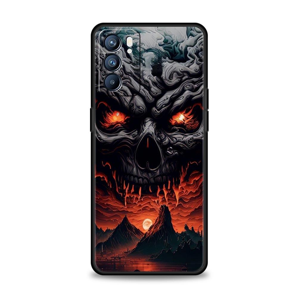 Phone Case Cover For Oppo A17 A31 A54 A57 A78 A79 Find X5 X6 Reno 7 8 10 11 12 13 F Pro 5G Soft TPU Shell Terror Black Skull Bag