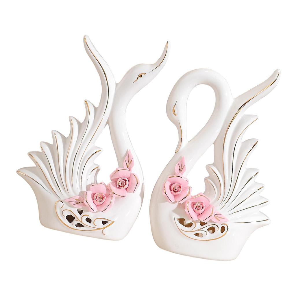 2Pcs White Swan Figurines, Modern Swan Statue Sculpture Ornament Table