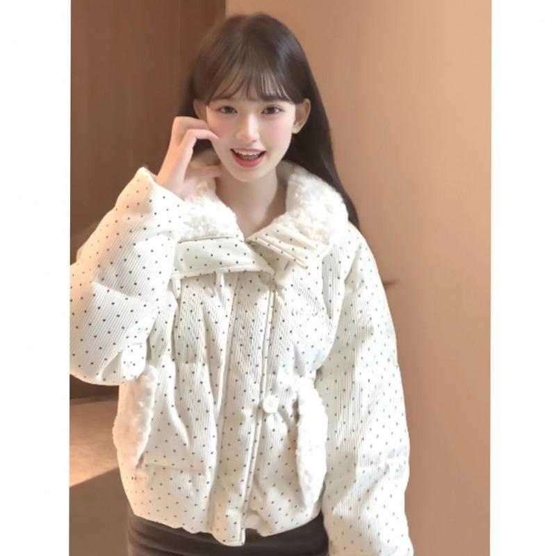 Korean Sweet Polka Dot Fur Collar Women's Winter Down Jacket