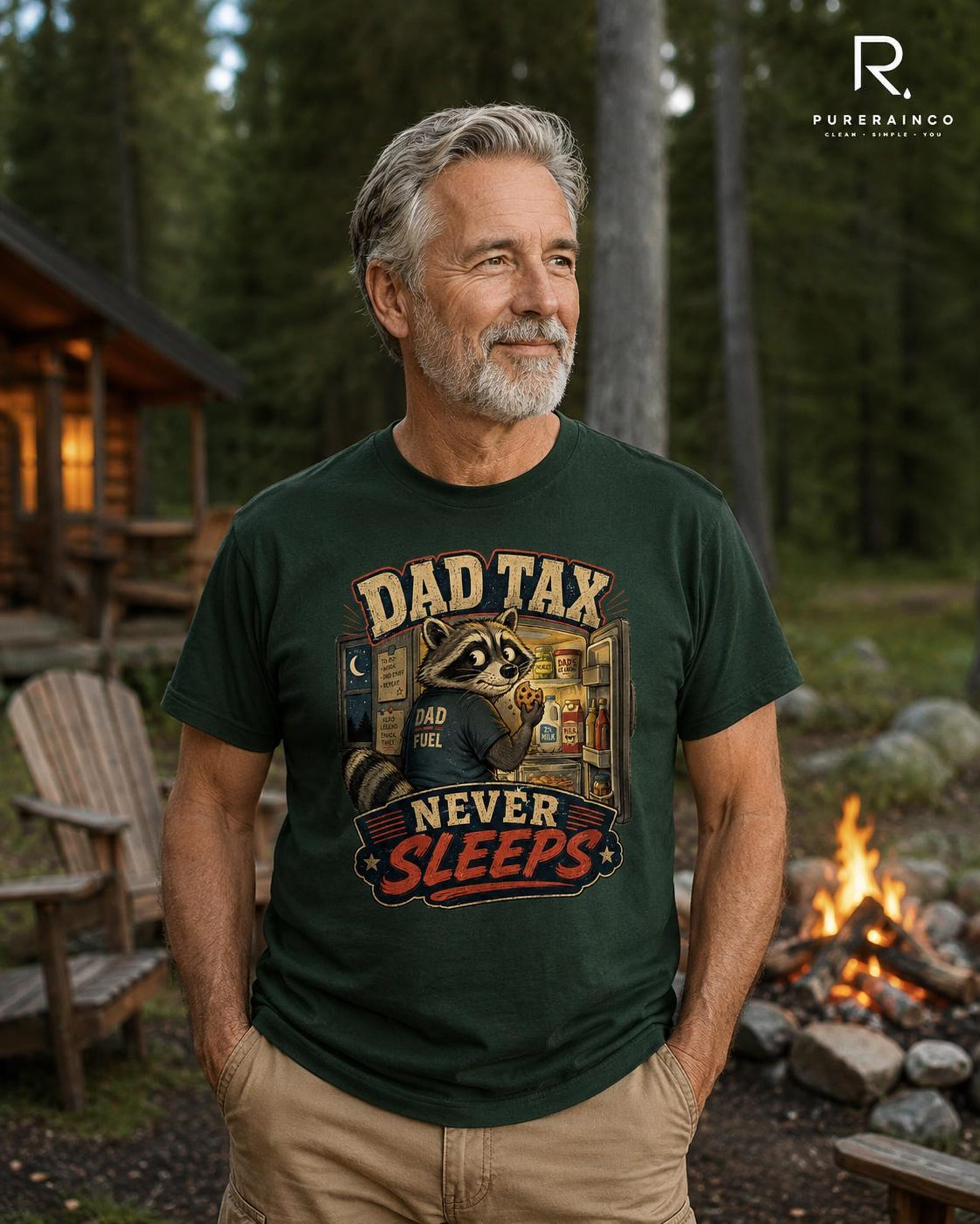 Dad Tax Never Sleeps Shirt, Funny Midnight Snack Raccoon T-Shirt, Father Day Gift XL