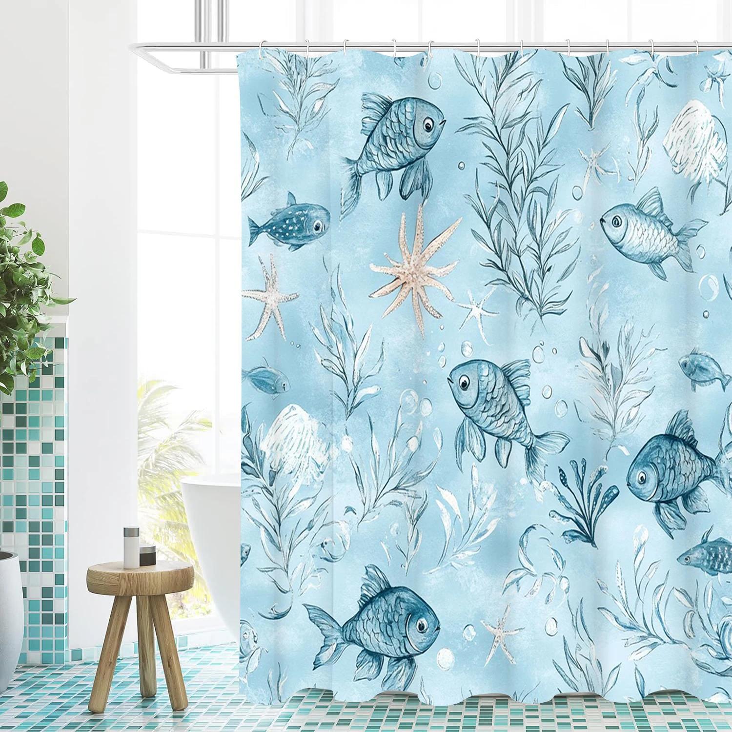 

Lovely fishes pattern Bathing Curtain Bathroom Shower Curtain Waterproof With 12 Hooks Home Deco W90xH180cm