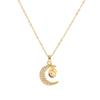 Elegante Colar com Pingente de Lua Crescente - Aço Titânio Banhado a Ouro Corrente para Clavícula com Zircônia para Mulheres Joias Delicadas