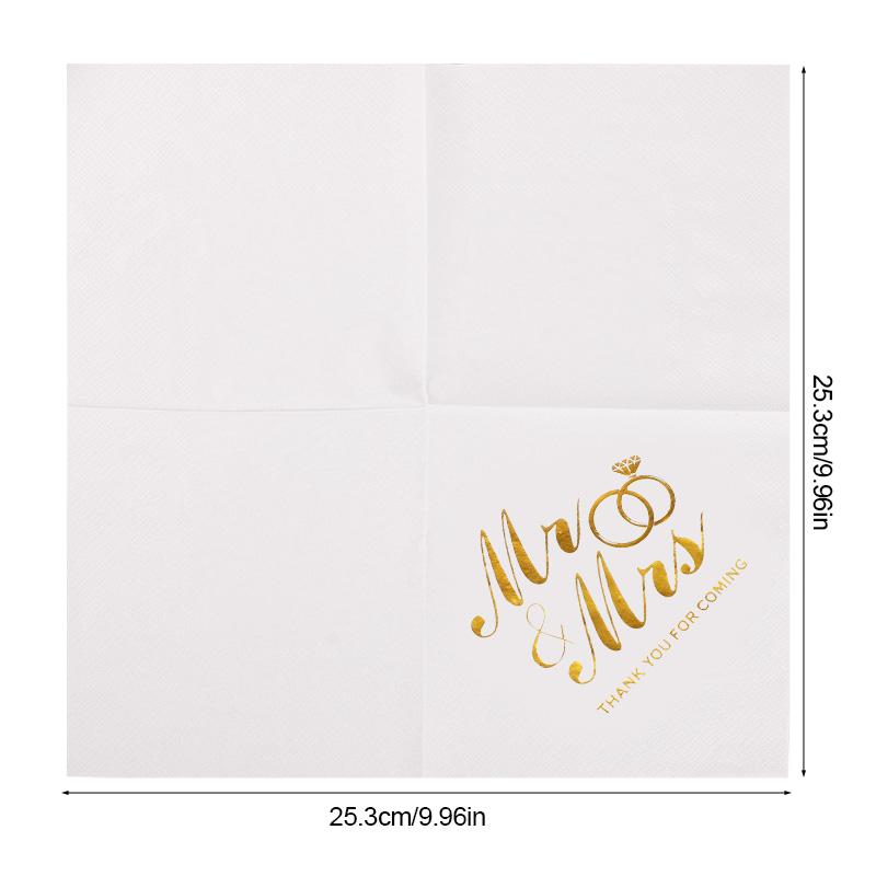 20/60/100Pcs Wedding Napkins Gold Foil Mr Mrs Paper Napkin for Wedding Dessert Table Decoration Bridal Shower Party Supplies