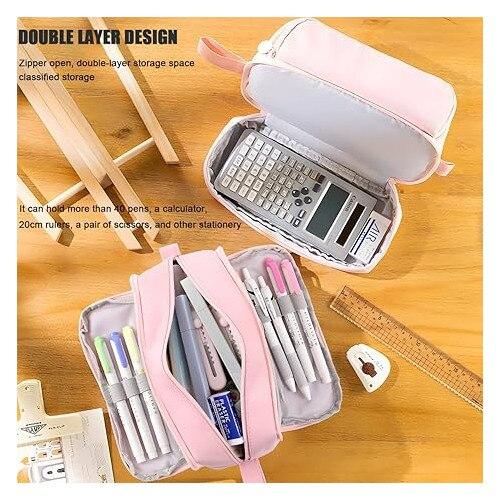 Penar Large Capacity 4 Compartments Pencil Case 22X9.5X10cm Pink School Organizer