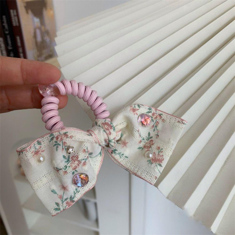 Floral Bow Hair Rope Wide Edges Rhinestone Hair Band Creative Embroidery Lace Headband  Women